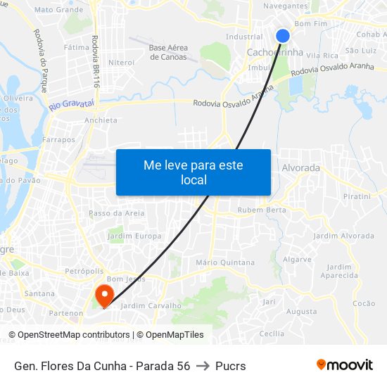 Gen. Flores Da Cunha - Parada 56 to Pucrs map