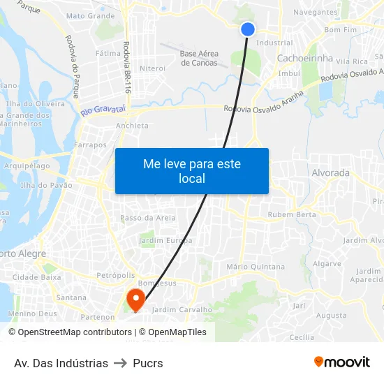 Av. Das Indústrias to Pucrs map
