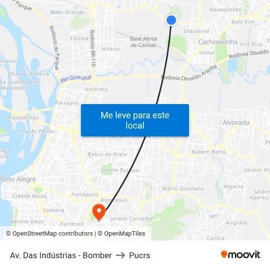 Av. Das Indústrias - Bomber to Pucrs map