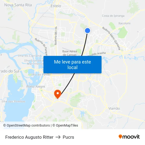 Frederico Augusto Ritter to Pucrs map