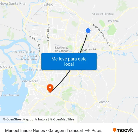 Manoel Inácio Nunes - Garagem Transcal to Pucrs map