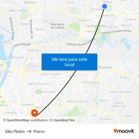 São Pedro to Pucrs map