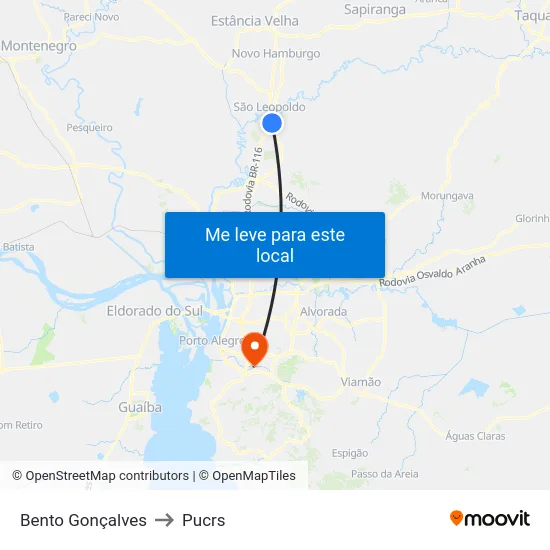 Bento Gonçalves to Pucrs map