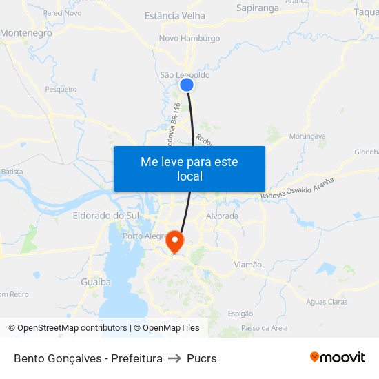 Bento Gonçalves - Prefeitura to Pucrs map
