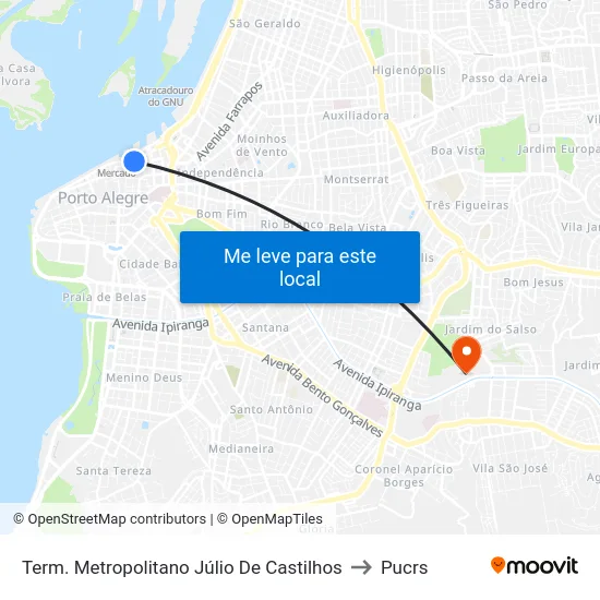 Term. Metropolitano Júlio De Castilhos to Pucrs map