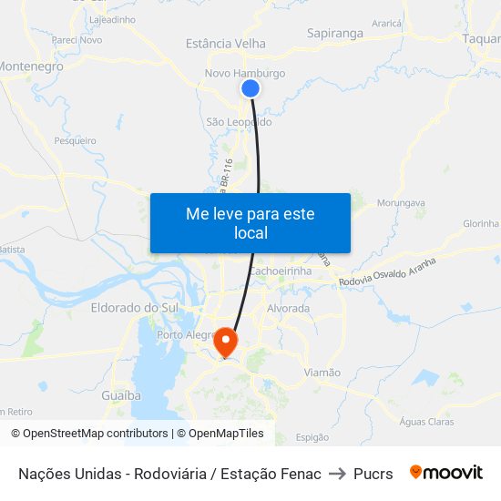 Nações Unidas - Rodoviária / Estação Fenac to Pucrs map