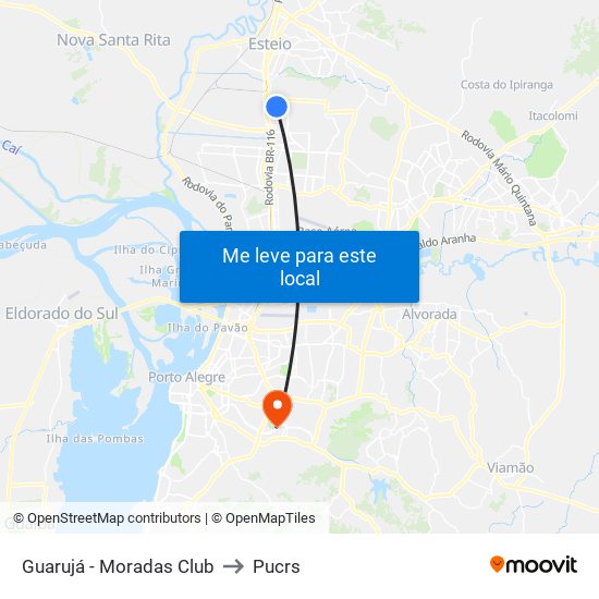 Guarujá - Moradas Club to Pucrs map