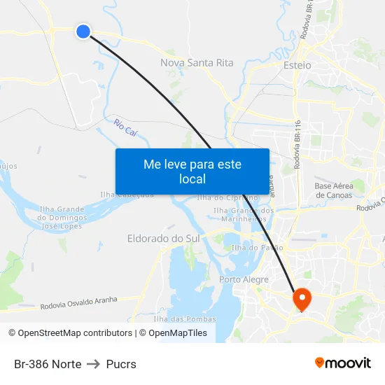 Br-386 Norte to Pucrs map