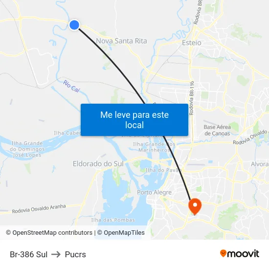 Br-386 Sul to Pucrs map