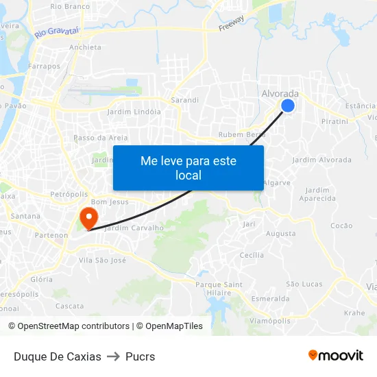 Duque De Caxias to Pucrs map
