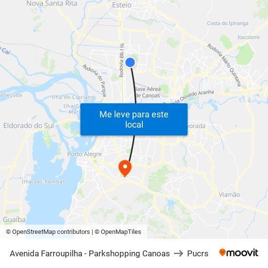 Avenida Farroupilha - Parkshopping Canoas to Pucrs map