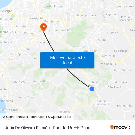 João De Oliveira Remião - Parada 16 to Pucrs map