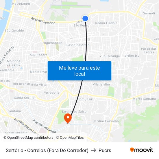 Sertório - Correios (Fora Do Corredor) to Pucrs map