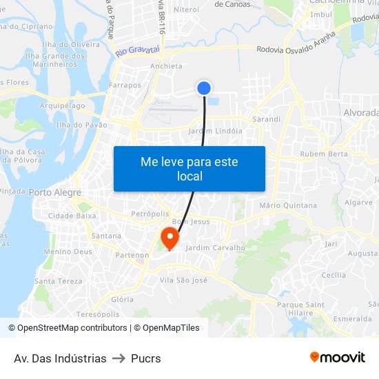 Av. Das Indústrias to Pucrs map