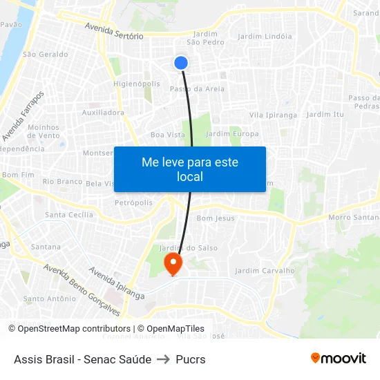 Assis Brasil - Senac Saúde to Pucrs map