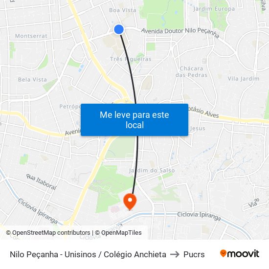 Nilo Peçanha - Unisinos / Colégio Anchieta to Pucrs map