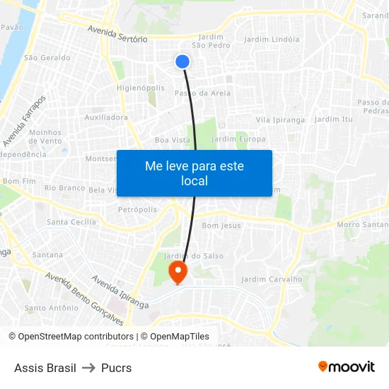 Assis Brasil to Pucrs map