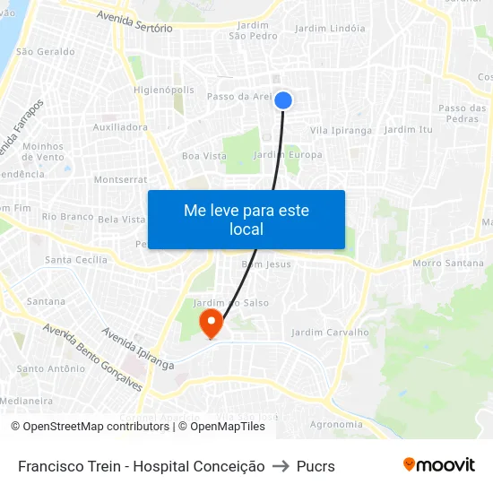 Francisco Trein - Hospital Conceição to Pucrs map