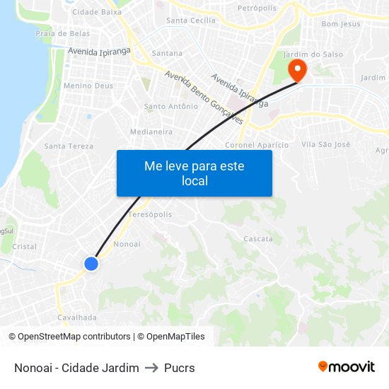 Nonoai - Cidade Jardim to Pucrs map