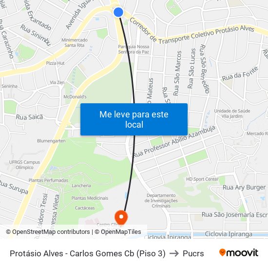 Protásio Alves - Carlos Gomes Cb (Piso 3) to Pucrs map