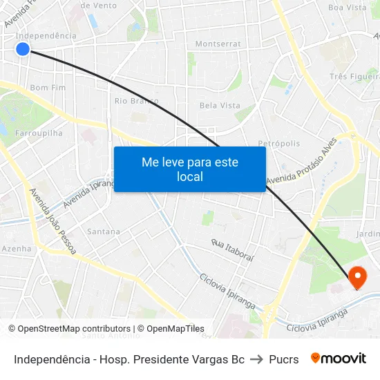 Independência - Hosp. Presidente Vargas Bc to Pucrs map