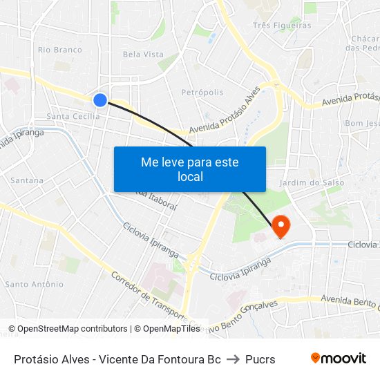 Protásio Alves - Vicente Da Fontoura Bc to Pucrs map