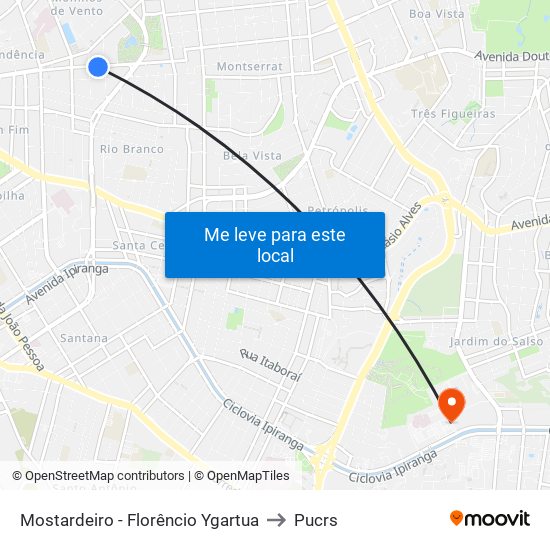 Mostardeiro - Florêncio Ygartua to Pucrs map