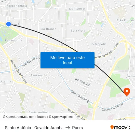 Santo Antônio - Osvaldo Aranha to Pucrs map