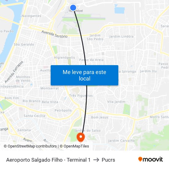 Aeroporto Salgado Filho - Terminal 1 to Pucrs map