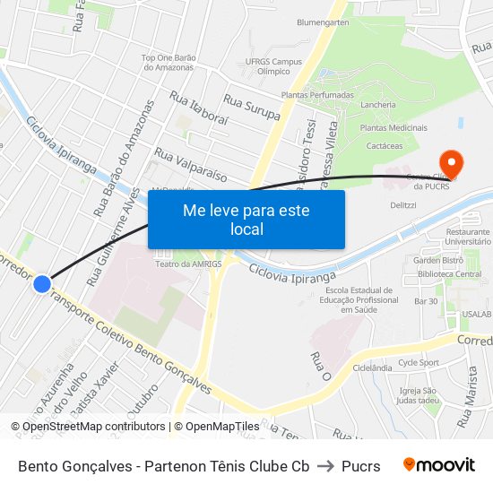 Bento Gonçalves - Partenon Tênis Clube Cb to Pucrs map