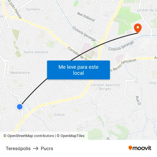 Teresópolis to Pucrs map