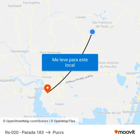 Rs-020 - Parada 183 to Pucrs map