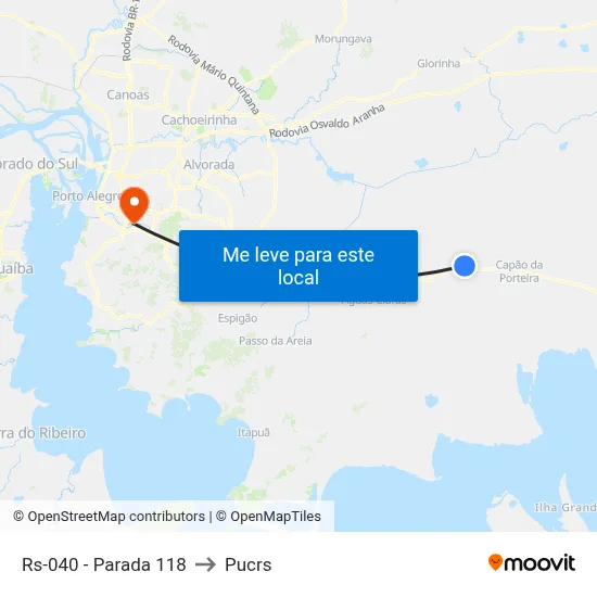 Rs-040 - Parada 118 to Pucrs map