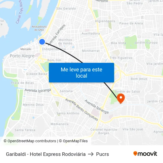 Garibaldi - Hotel Express Rodoviária to Pucrs map