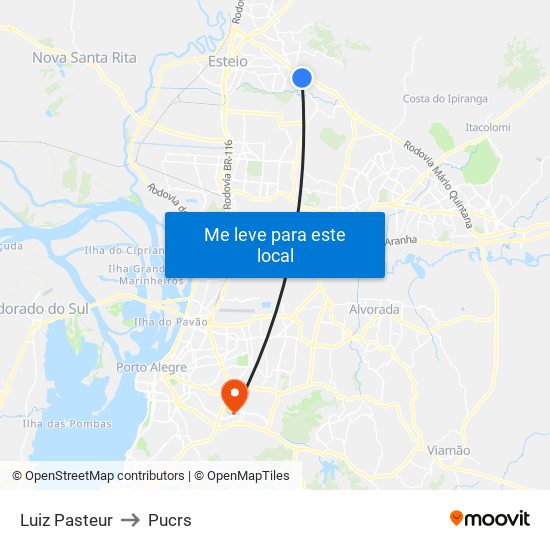 Luiz Pasteur to Pucrs map