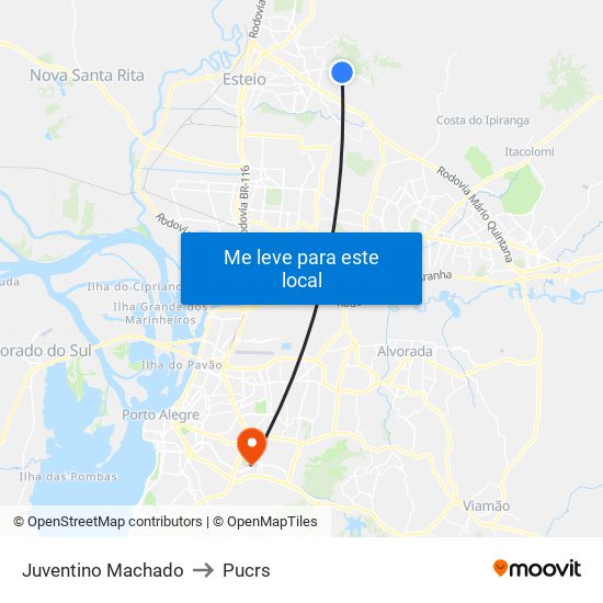 Juventino Machado to Pucrs map