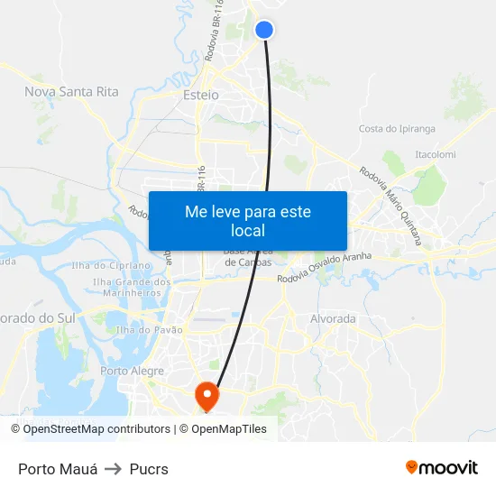 Porto Mauá to Pucrs map