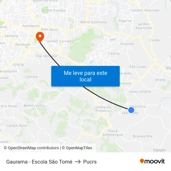 Gaurama - Escola São Tomé to Pucrs map