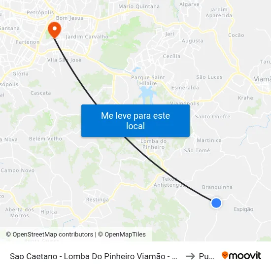 Sao Caetano - Lomba Do Pinheiro Viamão - Rs Brasil to Pucrs map
