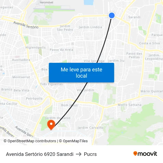 Avenida Sertório 6920 Sarandi to Pucrs map