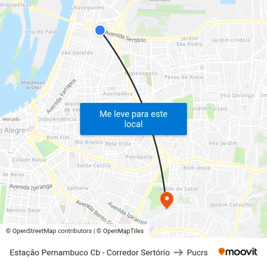 Estação Pernambuco Cb - Corredor Sertório to Pucrs map