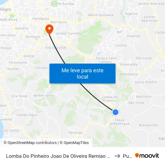 Lomba Do Pinheiro Joao De Oliveira Remiao Viamão - Rs Brasil to Pucrs map