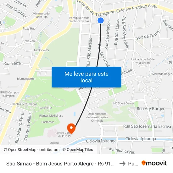 Sao Simao - Bom Jesus Porto Alegre - Rs 91420-500 Brasil to Pucrs map