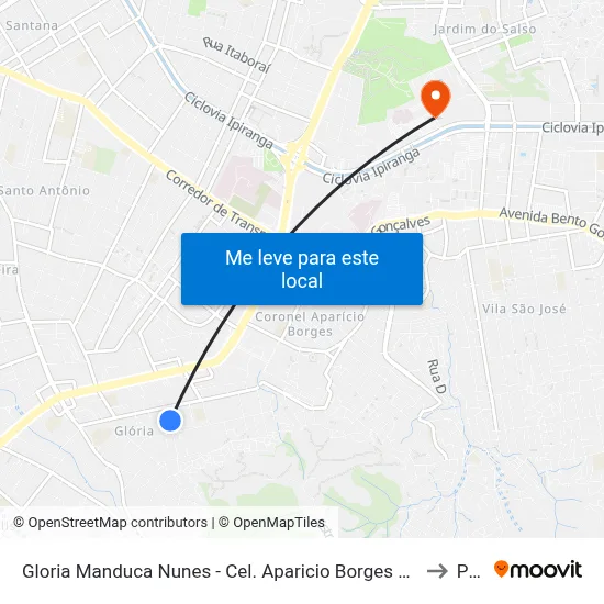 Gloria Manduca Nunes - Cel. Aparicio Borges Porto Alegre - Rs 91710-020 Brasil to Pucrs map