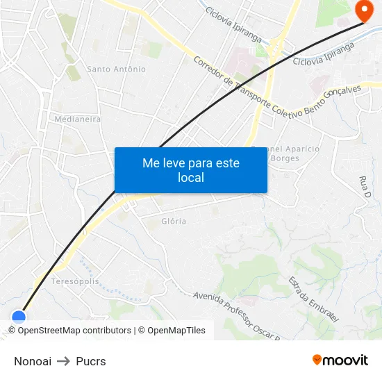 Nonoai to Pucrs map