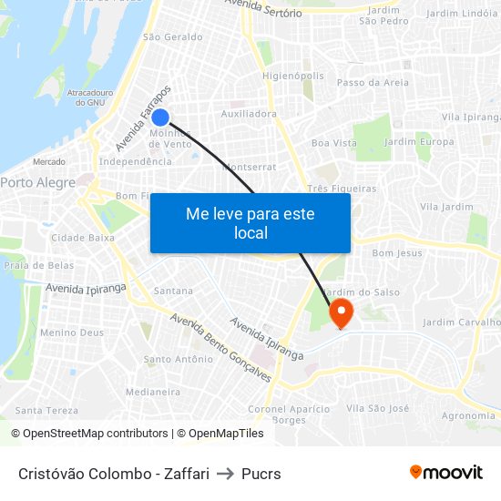 Cristóvão Colombo - Zaffari to Pucrs map