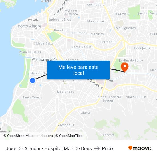 José De Alencar - Hospital Mãe De Deus to Pucrs map