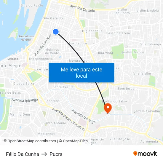 Félix Da Cunha to Pucrs map
