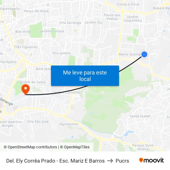 Del. Ely Corrêa Prado - Esc. Mariz E Barros to Pucrs map