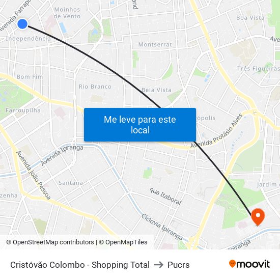 Cristóvão Colombo - Shopping Total to Pucrs map